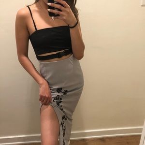 Vintage 90s Midi Floral High Slit Skirt